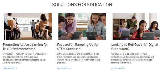 삼성전자 교육 솔루션 소개 화면.  삼성전자 영문 비즈니스 홈페이지